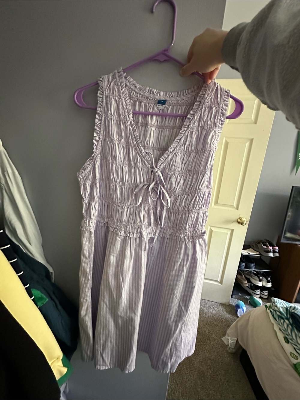 Old Navy Lavender and White Striped Sleeveless Smocked Dress